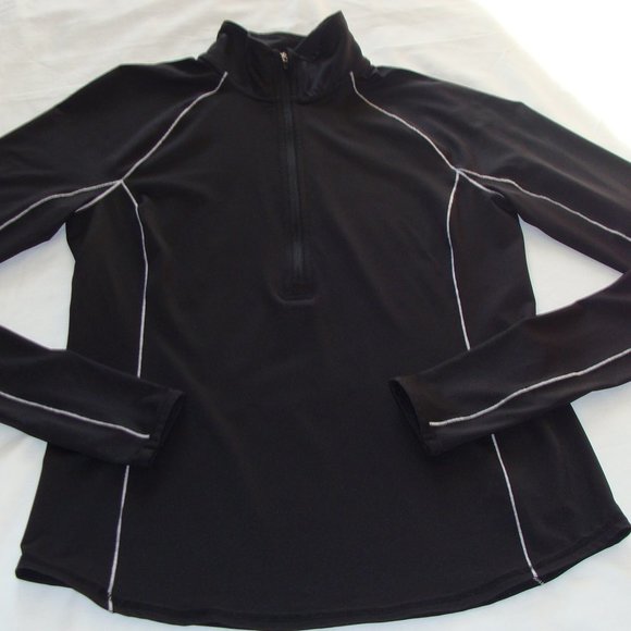 GH BASS Black Long Sleeve 1/2 Zip "EXPLORER" Athletic Workout Top Sz SMALL - Picture 1 of 8
